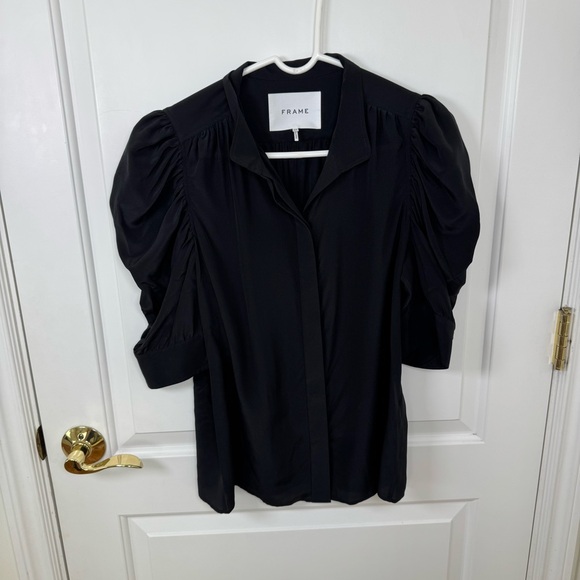 Frame Gillian Puffed-Shoulder Silk-Crepe Top - Picture 3 of 6